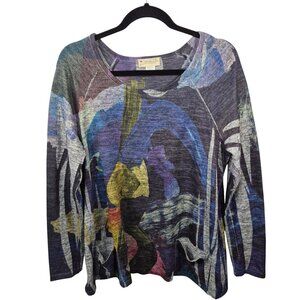 Impulse California Top Womens M Purple Blouse Long Sleeve Pockets Art To Wear